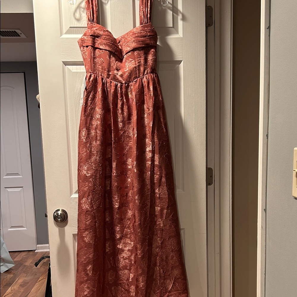 Azazie Coral Textured Maxi Dress